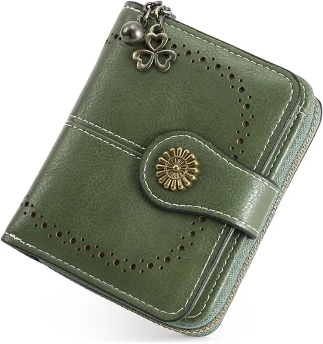 Miniatura 13 de Cartera pequeña para mujer, de piel, plegable, compacta, con bloqueo RFID, con bolsillo con cremallera para monedas, A01 Rojo Vino, Classic