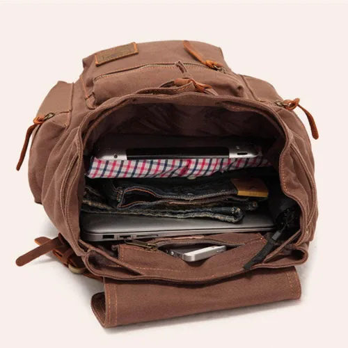 Miniatura 5 de Mochila de lona unisex vintage casual de 17 pulgadas para laptop, mochila escolar, mochila universitaria, senderismo, camping, bolsa de viaje