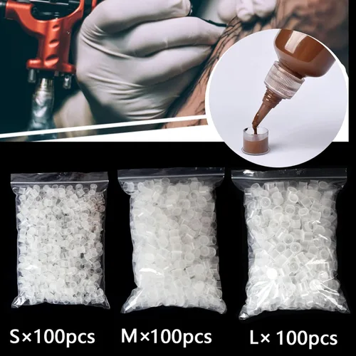 Miniatura 6 de Urknall - Tapas de tinta de tatuaje con base, 300 vasos de tinta de plástico, tapas de tinta desechables para suministros de tatuaje de tinta
