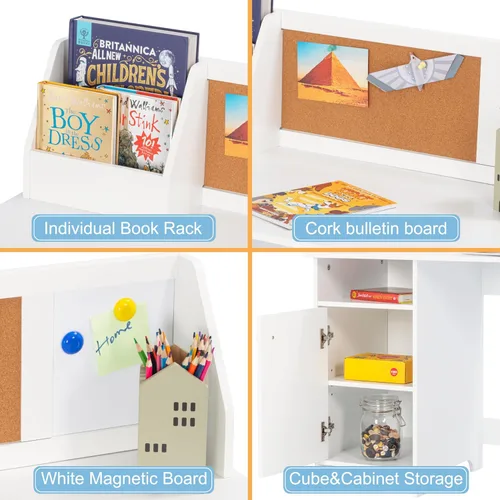 Miniatura 4 de UTEX Escritorio de estudio para niños con silla, juegos de escritorio y sillas con gabinete para 3-8, mesa de estudio para niños de madera, mesa