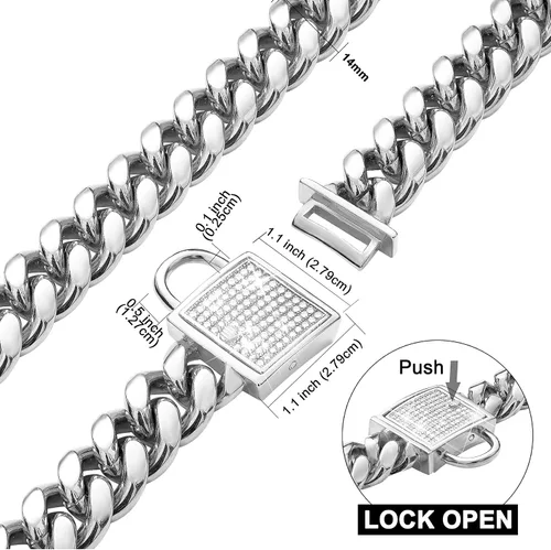 Miniatura 3 de Collar de perro con cierre de circonita de 0.555 pulgadas, collar de metal plateado para cachorros, collar de lujo para perro, pequeño mediano