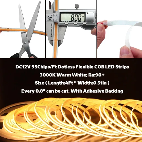Miniatura 5 de ES32 Luces de paso con sensor de movimiento para interiores, tira de LED COB lineal blanca cálida de 3000 K para escaleras cortables de 4 pies, 20