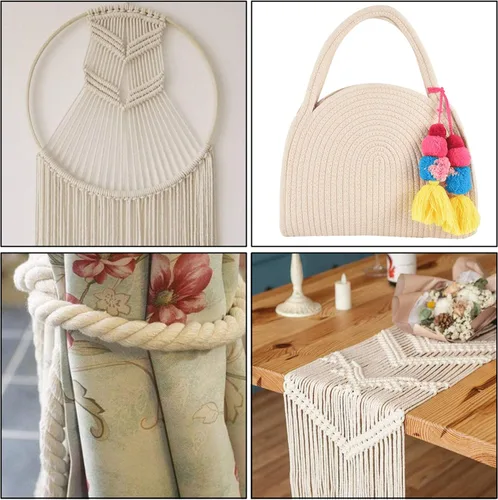 Miniatura 6 de Cuerda de Algodón 8mm x 20 Yardas - Cuerda de Macramé Natural Sin Blanquear - Cuerda de Algodón Trenzada de 3 Hilos para Colgar en la Pared, Blanco