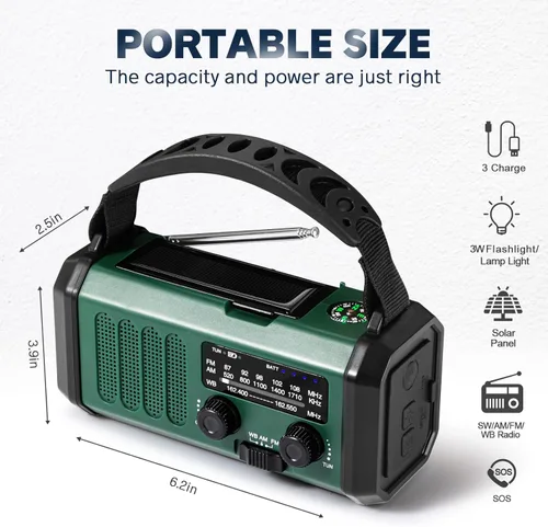 Miniatura 6 de Radio meteorológica de emergencia NOAA, la mejor batería portátil de 10000 mAh, manivela, radios de viento AM/FM alimentadas por energía solar