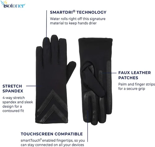 Miniatura 2 de isotoner - Guantes para mujer de elastano y forro polar con detalles estilo chevrón y compatible con pantallas táctiles