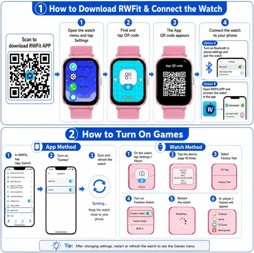 Miniatura 7 de Reloj inteligente para adolescentes y niños, 1.8 pulgadas IP68 para niños y niñas, seguimiento de actividad física, uso dual independiente