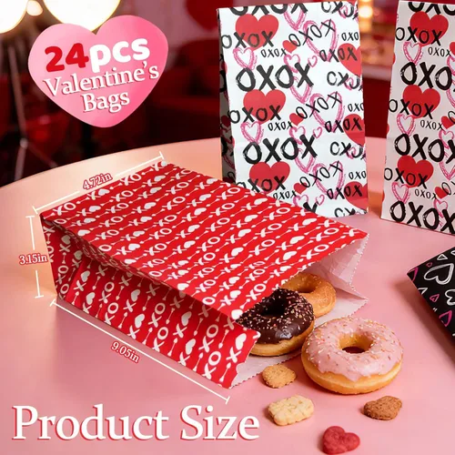 Miniatura 3 de Bolsas de San Valentín Haobell - 24 piezas de bolsas de regalo de San Valentín con pegatinas para fiestas en el aula, niños, compañeros de trabajo
