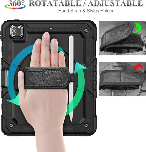 Miniatura 3 de SEYMAC stock Funda para iPad Pro de 12.9'' 2022/2021/2020/2018 con protector de pantalla giratorio 360 y correa de mano, funda a prueba de caídas