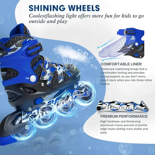 Miniatura 3 de Kuxuan Patines en línea ajustables para niños con ruedas iluminadas, divertidos patines iluminadores para niños, niñas y jóvenes Azul