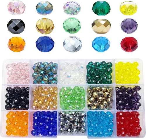 Miniatura 12 de Cuentas de vidrio de bicono de 0.394 pulgadas para hacer joyas, 300 piezas de forma facetada, cuentas espaciadoras de cristal coloridas, surtidos