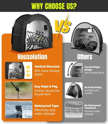 Miniatura 6 de Housolution Bike Storage Tent Shed for 3 Bikes, Outdoor Portable 210D Oxford Thick PU4000 Waterproof Bike Cover with Ventilated Window, Bike Tent