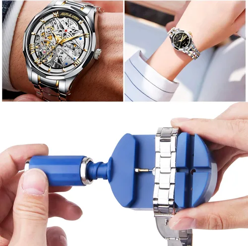 Miniatura 7 de Kit de herramientas de extracción de eslabones de correa de reloj con 12 pines de repuesto y 3 perforadores de alfiler, 1 martillo de cabeza