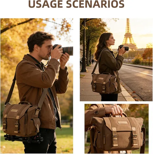Miniatura 5 de CADeN Funda de lona para cámara compatible con Nikon, Canon, Sony DSLR/SLR cámara sin espejo con soporte para trípode, bolsa de hombro para cámara
