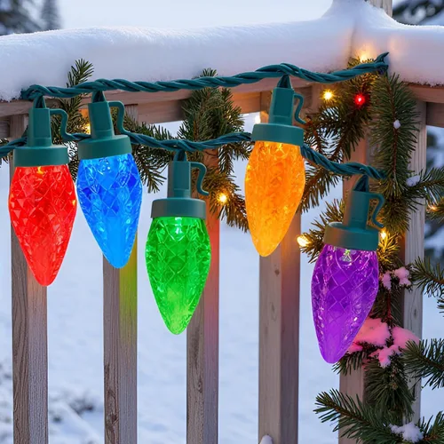 Miniatura 6 de YULETIME Tira de luces LED multicolor C9 fresa para Navidad, 68 pies 100 unidades con espaciado de 8" impermeable, luz de cadena festiva