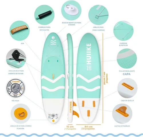 Miniatura 2 de HUIIKE Tabla de Paddle Inflable para Adultos con Accesorios Incluidos, Remo, Aletas, Bomba. Tabla de Stand Up Paddle de Gran Estabilidad y Paquete