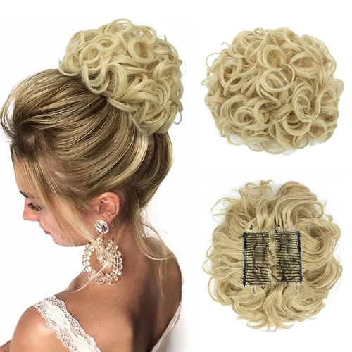 Miniatura 8 de Benehair Moño desordenado con peines con clip en moño de Juva, moño de Juva, esponjoso, ondulado, fácil de estirar, moño grande, cola de caballo