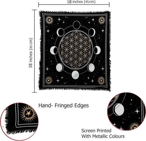 Miniatura 6 de Indian Consigners Tela de altar Fases de Luna Sol, Star & Moon Universe Premium Brujería Alter Tarot Spread Top Cloth Wicca Square Spiritual 18 x 18