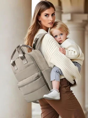Miniatura 2 de MOMINSIDE Mochila para pañales grande con 15 bolsillos, organizador de bolsas de viaje para bebé, 4 bolsillos aislados, cambiador, color marrón