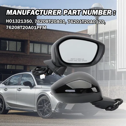 Miniatura 6 de Espejo lateral derecho del pasajero compatible con Honda Civic Sedan/Hatchback 2022, 2023, 2024, 2025, espejos con cristal eléctrico, sin 3 pines-BK