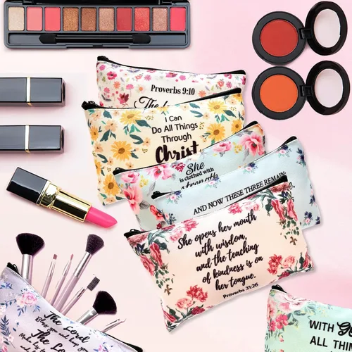 Miniatura 5 de 10 bolsas de maquillaje cristiano para lápices de la Biblia, funda de la Biblia, bolsas de cosméticos florales, regalos religiosos inspiradores