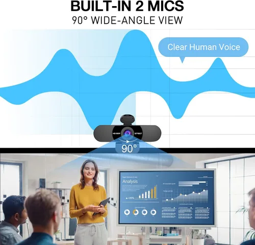 Miniatura 5 de Cámara web EMEET C960 con trípode, cámara web 1080P con micrófono, trípode mini de altura ajustable, cámara web C960 con cubierta de privacidad