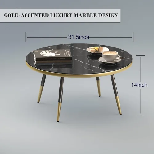 Miniatura 2 de Mesa auxiliar redonda, mesa auxiliar negra para sala de estar, balcón, 31.5 x 15.8 pulgadas, parte superior texturizada de mármol negro que ahorra