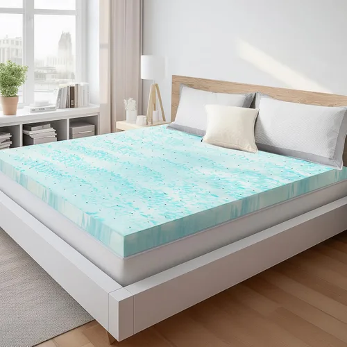 Sweetcrispy Cubrecolchón Queen de espuma viscoelástica de 2 pulgadas de grosor con infusión de gel para cama tamaño Queen, sofá cama, caravana,