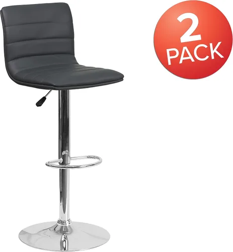 Miniatura 4 de Flash Funiture silla de bar ajustable con base cromada, Vinilo, Gris