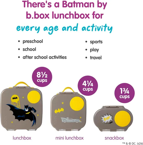 Miniatura 11 de b.box Batman Snack Box - Recipientes a prueba de fugas de 2 compartimentos para niños, mini caja Bento para niños y niños pequeños, contenedores