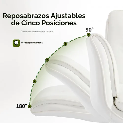 Miniatura 7 de amseatec Silla Criss Cross con reposabrazos y ruedas, silla de tocador de cuero PU, silla giratoria cómoda y ajustable para escritorio de Blanco
