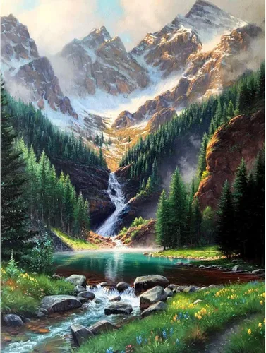 LELEMON Kits de Pintura de Diamantes, Arte de Diamantes de Cascada para Adultos, Kits de Pintura de Diamantes 5D de Montaña para Adultos, Kits de