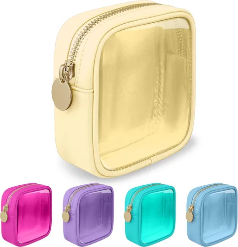 Miniatura 101 de izuzta Bolsa de maquillaje pequeña de nylon para bolso, linda bolsa de cosméticos con cremallera, bolsa de maquillaje preppy, Azul, Mini 2-Azul