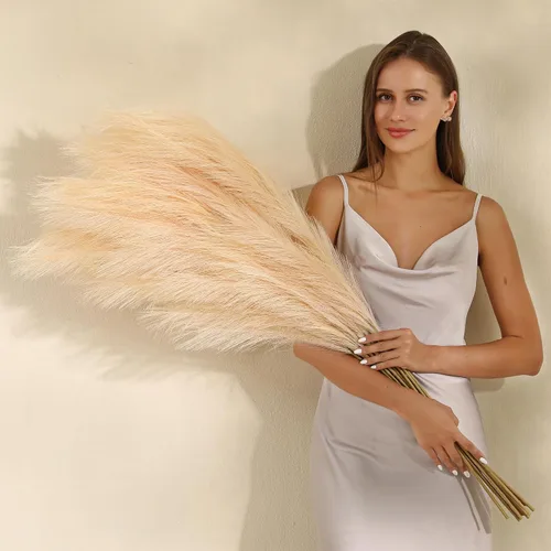Miniatura 14 de 8 piezas de 45 pulgadas de alto, decoración de hierba de pampa sintética grande color beige pomposo, pompas largas falsas para relleno de jarrón