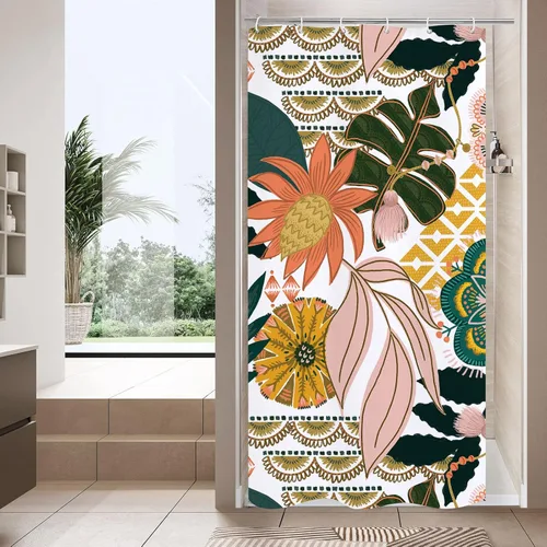 Miniatura 23 de MitoVilla Juego de cortina de ducha 3 en 1 de tamaño medio, diseño floral, bohemio, 36 pulgadas de ancho x 72 pulgadas de alto, cortina de ducha