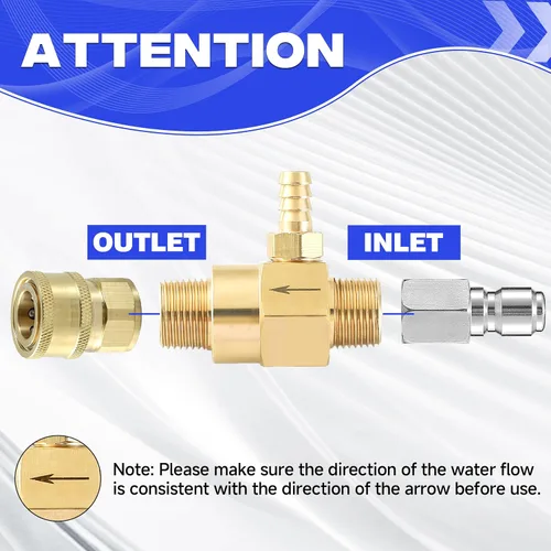 Miniatura 5 de JOEJET Inyector aguas abajo para lavadora a presión, kit de inyector químico fijo con conexión rápida de 3/8 pulgadas, manguera de sifón de 10 pies
