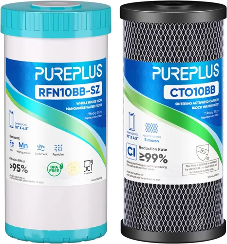 Miniatura 15 de PUREPLUS Combo de filtro de agua para toda la casa de 5 micrones, de 4.5 x 10 pulgadas, con sedimentos y filtro de bloque de carbón activado
