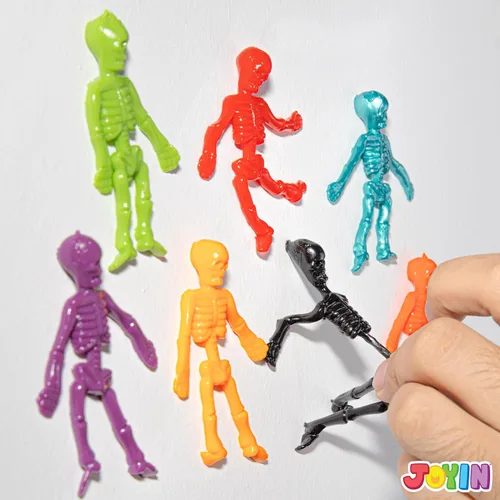 Miniatura 6 de JOYIN 72 piezas de esqueletos elásticos de Halloween, juguetes para aliviar el estrés de Halloween, 9 colores, juguetes elásticos de calavera