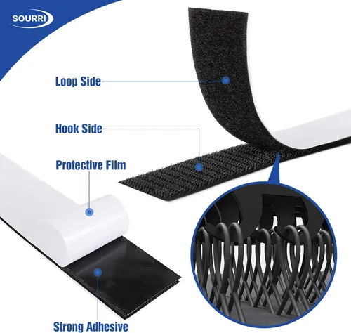 Miniatura 4 de Rollo de cinta adhesiva de gancho y bucle de 1 pulgada x 26 pies, cierre adhesivo de respaldo, tiras adhesivas de nylon resistentes para Negro
