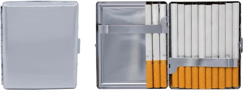 Miniatura 21 de Juego de 2 cajas de cigarrillos de los años 100 chapadas en metal y caja de almacenamiento (impresión victoriana plateada)