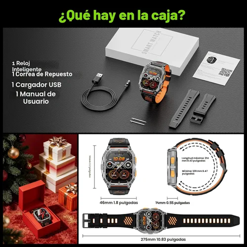Miniatura 9 de Relojes inteligentes para hombres, 2.01 pulgadas HD Militar Smart Watch con batería de alta capacidad de 1000 mAh, linterna LED, respuesta, llamada