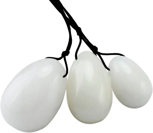 Miniatura 18 de mookaitedecor Juego de 3 huevos Yoni de cuarzo rosa, preperforados con cuerda sin encerar, piedras de masaje para mujeres para fortalecer los rosado