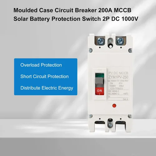 Miniatura 4 de Interruptor de desconexión de batería solar MCCB 2P 200A 2P 1000V MCCB Interruptor de desconexión de caja moldeada Interruptor maestro de alto