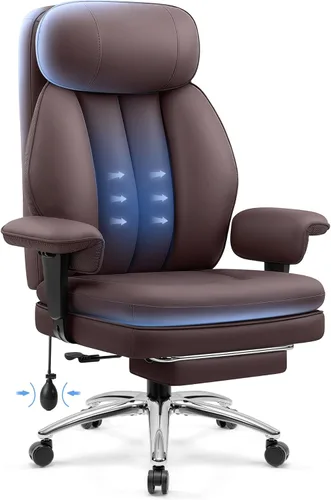 BestGlory Silla de escritorio de oficina con soporte lumbar inflable, silla de oficina ergonómica [cojín y reposapiés mejorados de doble capa], Café