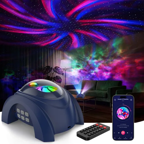 Miniatura 11 de Rossetta Proyector de galaxia de doble lente, proyector de estrellas para dormitorio con ruido blanco y altavoz Bluetooth, control remoto