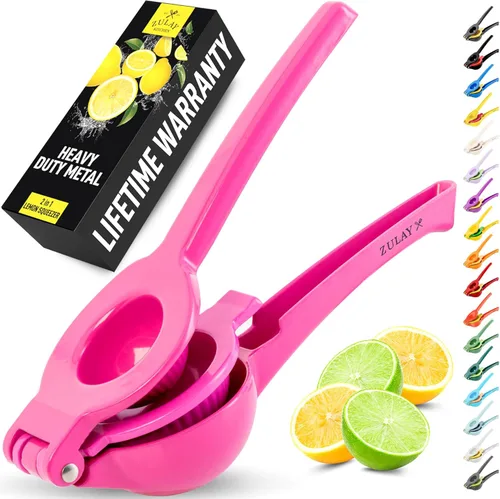 Miniatura 11 de Zulay Kitchen Exprimidor de limón 2 en 1 de metal, exprimidor de mano de extracción máxima resistente, exprimidor de limón que obtiene hasta