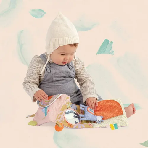 Miniatura 8 de Manhattan Toy Libro de actividades suave con temática de llama para bebés con chirriador, papel arrugado y espejo seguro para bebés, pequeño