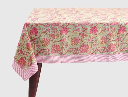Miniatura 35 de Ridhi Mantel rectangular de algodón con estampado de bloque a mano amarillo mostaza, 102 x 48 pulgadas, reutilizable, decorativo para uso diario