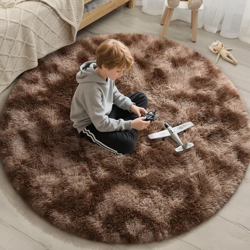 Miniatura 50 de EVOIONOS - Alfombra redonda gris para dormitorio, 5x5 pies; alfombras circulares suaves y esponjosas para sala de estar, alfombras de felpa peludas