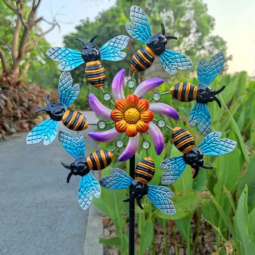 Miniatura 2 de COOZZYHOUR Molino de viento de abeja de 39 pulgadas, estaca de metal para jardín, molino de viento, escultura de viento, decoración artística