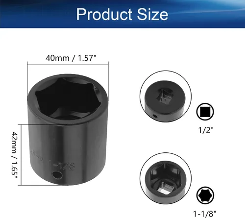 Miniatura 2 de Auniwaig Zócalo de impacto poco profundo de 1/2", métrico de 6 puntos, enchufes poco profundos de 1-1/8", Cr-V
